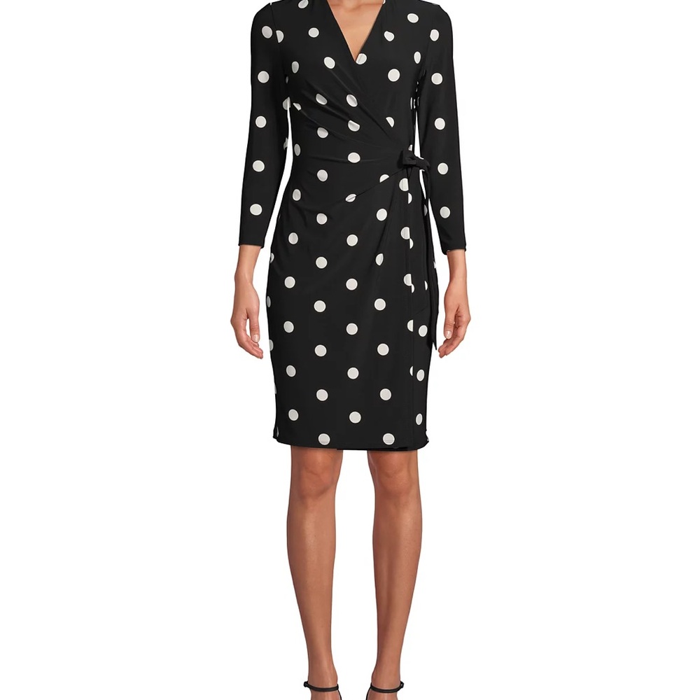Anne Klein Petite Black and White Polka Dot Wrap Dress Excellent condition